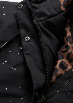 bonprix Jacken & Mäntel|Bekleidung·Hosen^Wasserabweisender Outdoor-Kurzmantel mit Gürtel, Leo-Futter schwarz