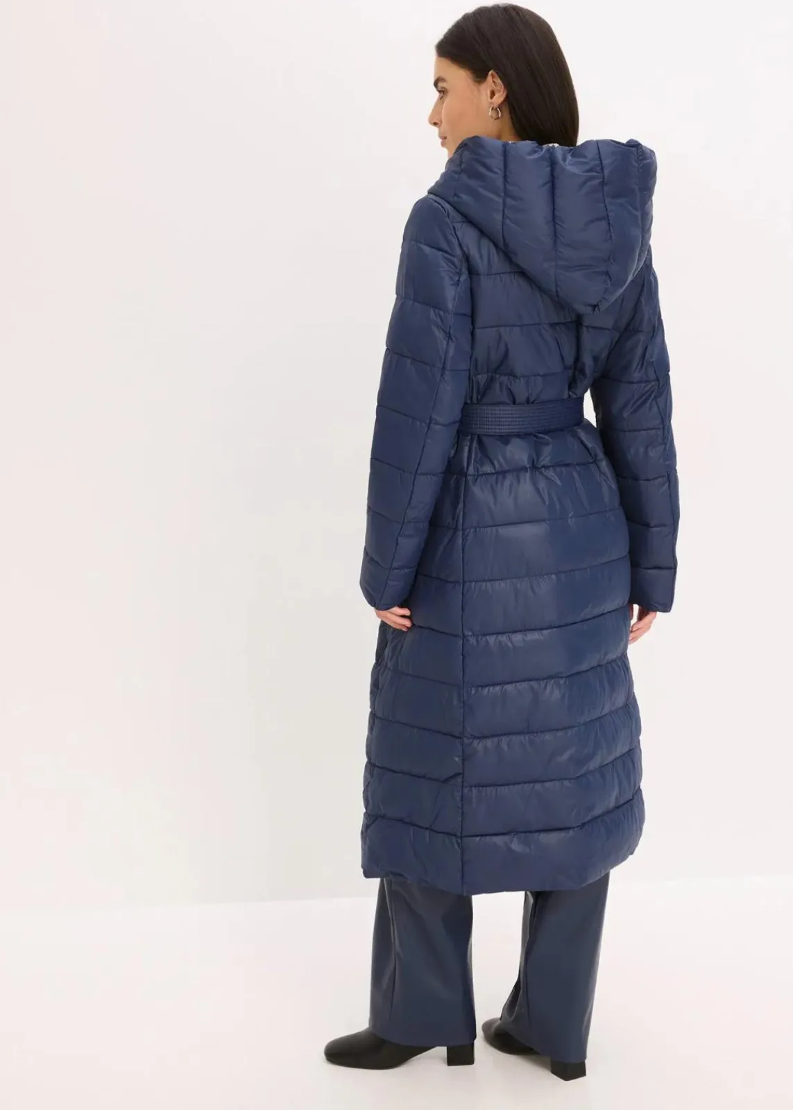 bonprix Bekleidung·Hosen|Jacken & Mäntel^wasserabweisender Steppmantel mit Wollimitat Besatz und Bindegürtel (2-tlg.) dunkelblau