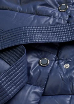 bonprix Bekleidung·Hosen|Jacken & Mäntel^wasserabweisender Steppmantel mit Wollimitat Besatz und Bindegürtel (2-tlg.) dunkelblau