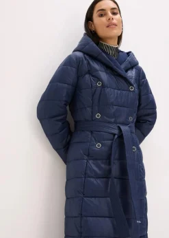 bonprix Bekleidung·Hosen|Jacken & Mäntel^wasserabweisender Steppmantel mit Wollimitat Besatz und Bindegürtel (2-tlg.) dunkelblau