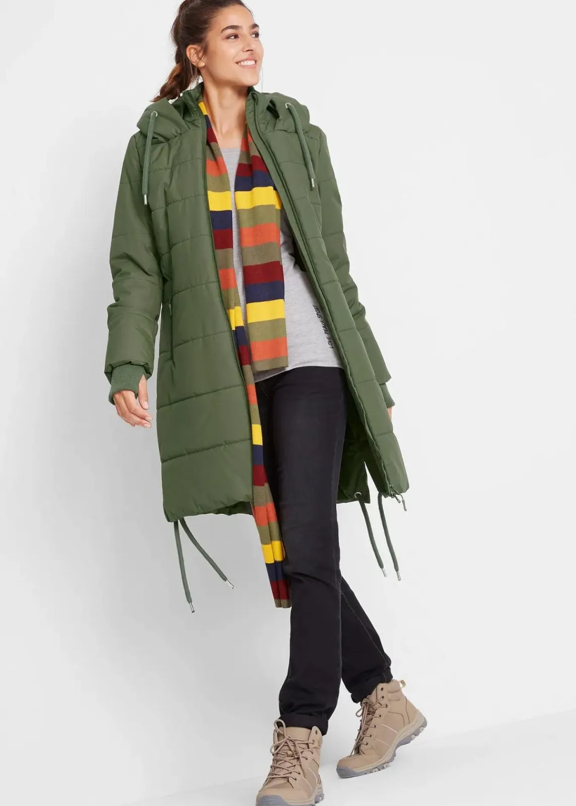 bonprix Jacken & Mäntel|Bekleidung·Hosen^Wasserabweisender Steppmantel dunkelkhaki