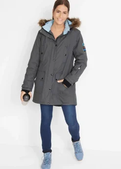 bonprix Jacken & Mäntel|Bekleidung·Hosen^wasserdichte Funktions-Outdoor-Longjacke mit Kapuze anthrazit