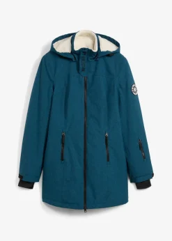 bonprix Jacken & Mäntel|Bekleidung·Hosen^wasserdichte Funktions-Outdoor-Longjacke mit Teddyfleece blaupetrol meliert