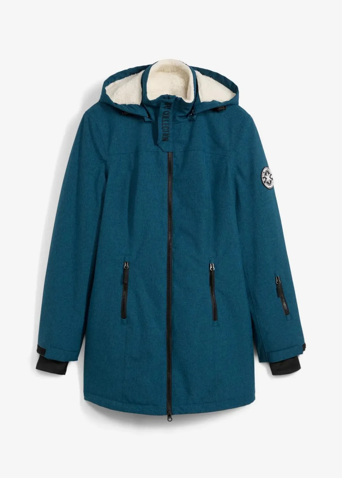 bonprix Jacken & Mäntel|Bekleidung·Hosen^wasserdichte Funktions-Outdoor-Longjacke mit Teddyfleece blaupetrol meliert