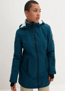 bonprix Jacken & Mäntel|Bekleidung·Hosen^wasserdichte Funktions-Outdoor-Longjacke mit Teddyfleece blaupetrol meliert