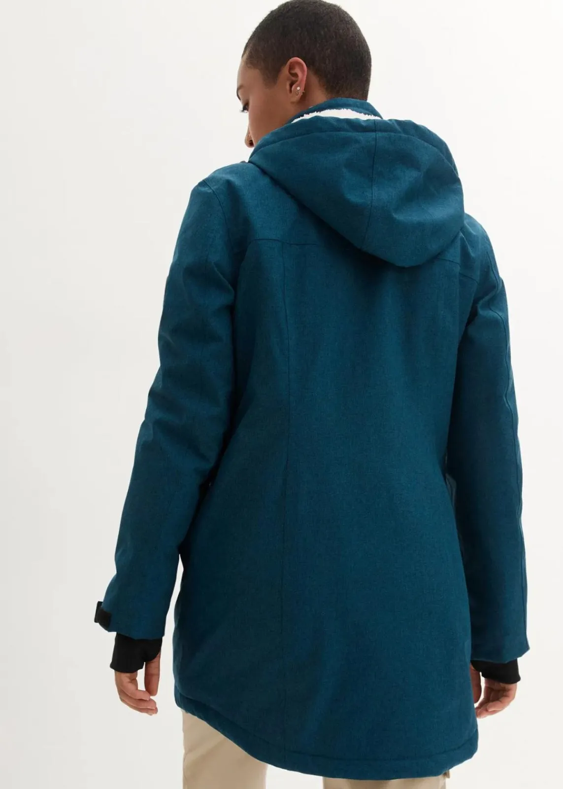 bonprix Jacken & Mäntel|Bekleidung·Hosen^wasserdichte Funktions-Outdoor-Longjacke mit Teddyfleece blaupetrol meliert