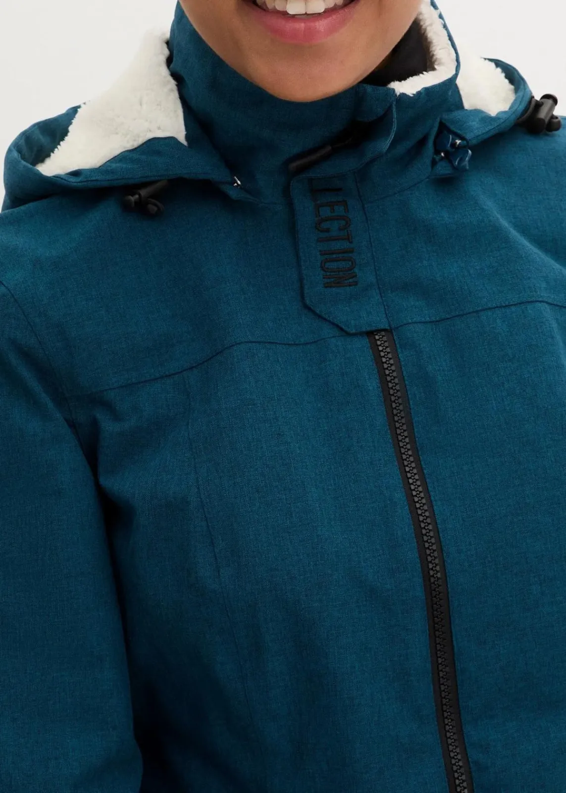 bonprix Jacken & Mäntel|Bekleidung·Hosen^wasserdichte Funktions-Outdoor-Longjacke mit Teddyfleece blaupetrol meliert