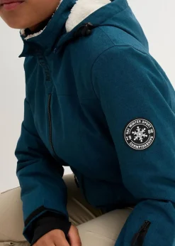 bonprix Jacken & Mäntel|Bekleidung·Hosen^wasserdichte Funktions-Outdoor-Longjacke mit Teddyfleece blaupetrol meliert