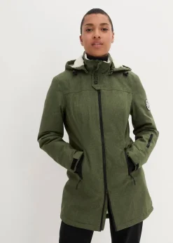 bonprix Jacken & Mäntel|Bekleidung·Hosen^wasserdichte Funktions-Outdoor-Longjacke mit Teddyfleece dunkelkhaki meliert