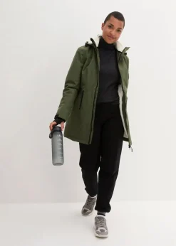 bonprix Jacken & Mäntel|Bekleidung·Hosen^wasserdichte Funktions-Outdoor-Longjacke mit Teddyfleece dunkelkhaki meliert
