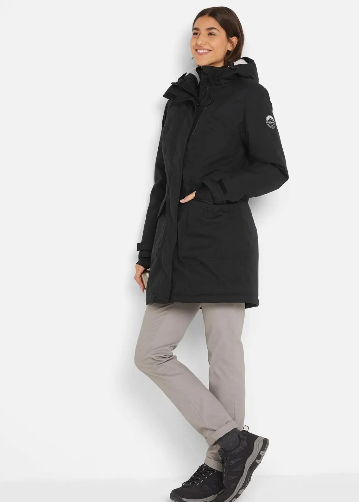 bonprix Bekleidung·Hosen|Jacken & Mäntel^wasserdichte Funktions-Parka mit Teddyfleece in der Kapuze schwarz