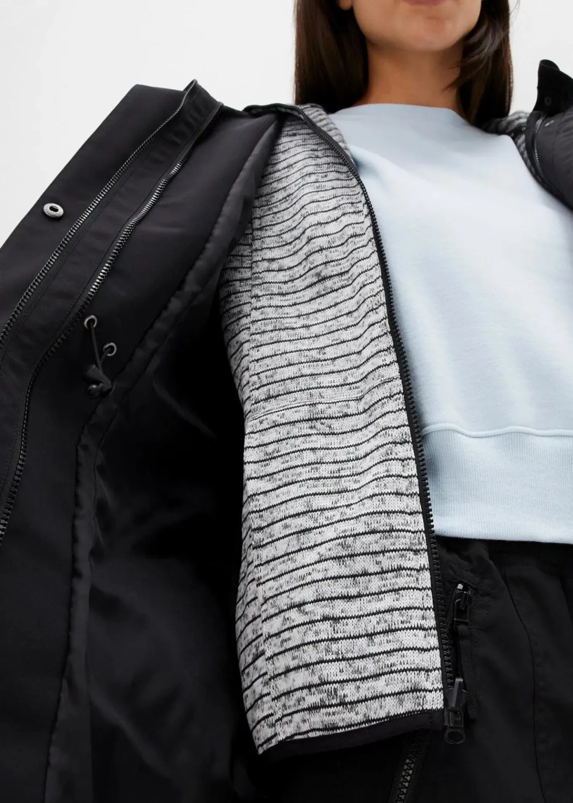 bonprix Bekleidung·Hosen|Thermobekleidung^wasserdichte 3in1 Longjacke mit praktischen Taschen schwarz/grau meliert