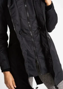 bonprix Bekleidung·Hosen|Jacken & Mäntel^wasserdichter Funktions-Outdoor-Übergangsmantel mit Kapuze, 2 in 1-Optik schwarz