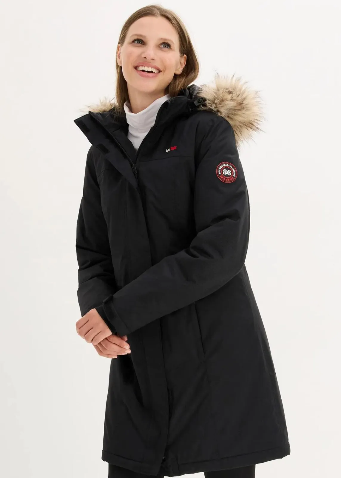 bonprix Bekleidung·Hosen|Jacken & Mäntel^wasserdichter, warmer Funktions-Outdoor-Mantel mit Fellimitat schwarz