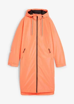bonprix Nachhaltigere Materialien|Jacken & Mäntel^wasserdichter, wattierter Regenmantel in Midi-Länge neonorange/schwarz