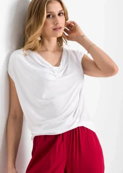 bonprix Nachhaltigere Materialien|Shirts & Tops^Wasserfall-Shirt aus Viskose-Mix weiß