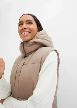 bonprix Bekleidung·Hosen|Jacken & Mäntel^Wattierte Steppweste mit abnehmbarer Kapuze taupe