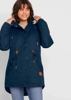 bonprix Jacken & Mäntel|Bekleidung·Hosen^Wattierter Parka mit Fellimitat-Besatz dunkelblau