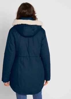 bonprix Jacken & Mäntel|Bekleidung·Hosen^Wattierter Parka mit Fellimitat-Besatz dunkelblau
