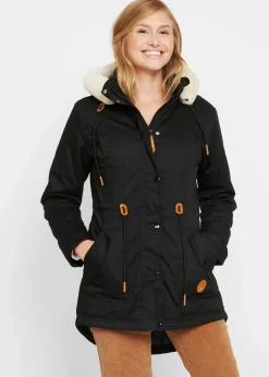 bonprix Bekleidung·Hosen|Jacken & Mäntel^Wattierter Parka mit Fellimitat-Besatz schwarz