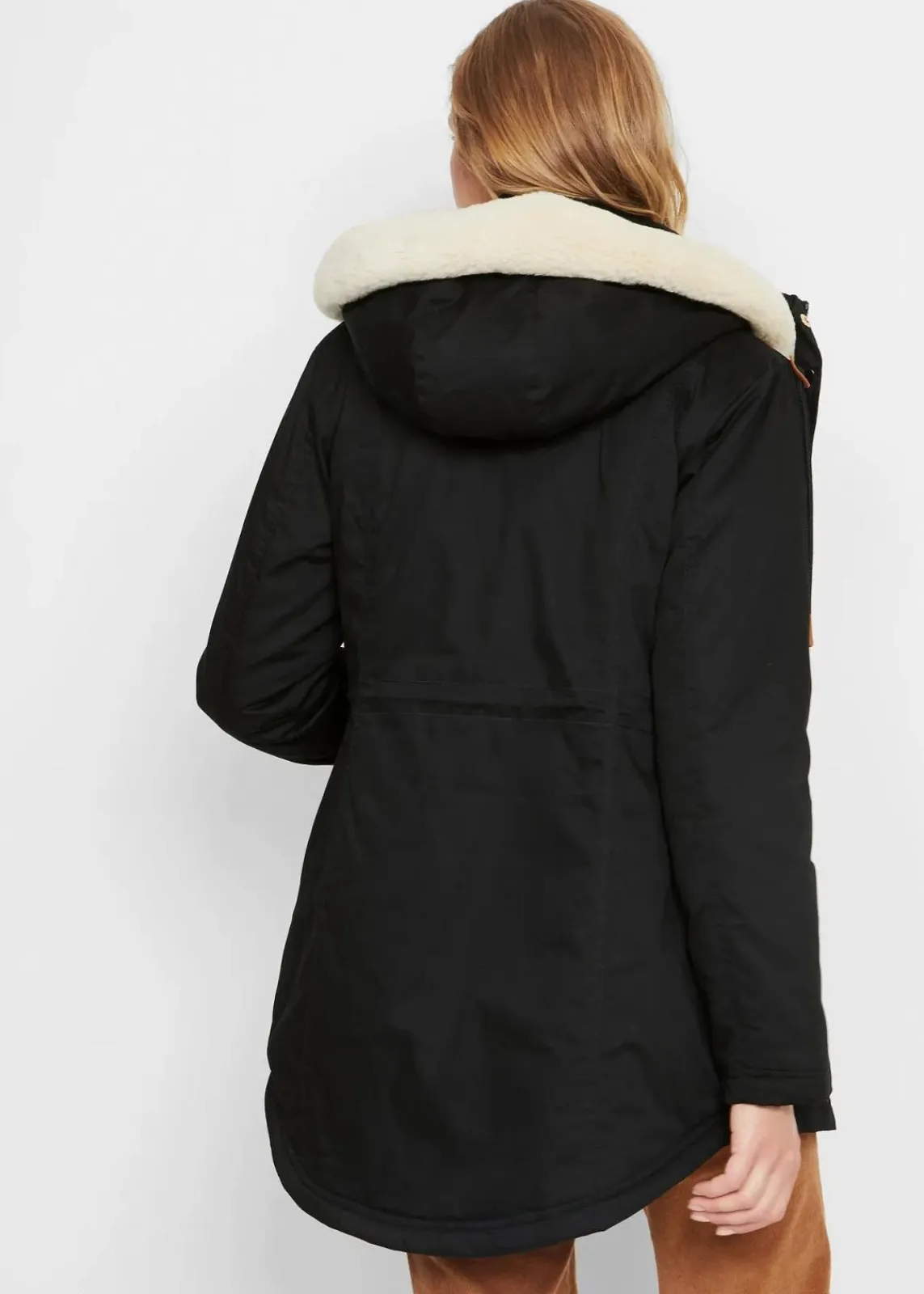 bonprix Bekleidung·Hosen|Jacken & Mäntel^Wattierter Parka mit Fellimitat-Besatz schwarz