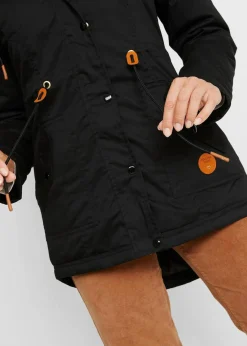 bonprix Bekleidung·Hosen|Jacken & Mäntel^Wattierter Parka mit Fellimitat-Besatz schwarz