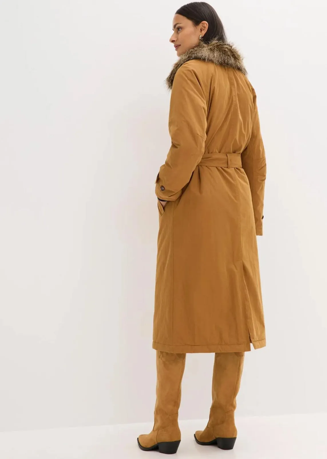 bonprix Bekleidung·Hosen|Jacken & Mäntel^Wattierter Trenchcoat mit abnehmbaren Fellkragen cognac braun