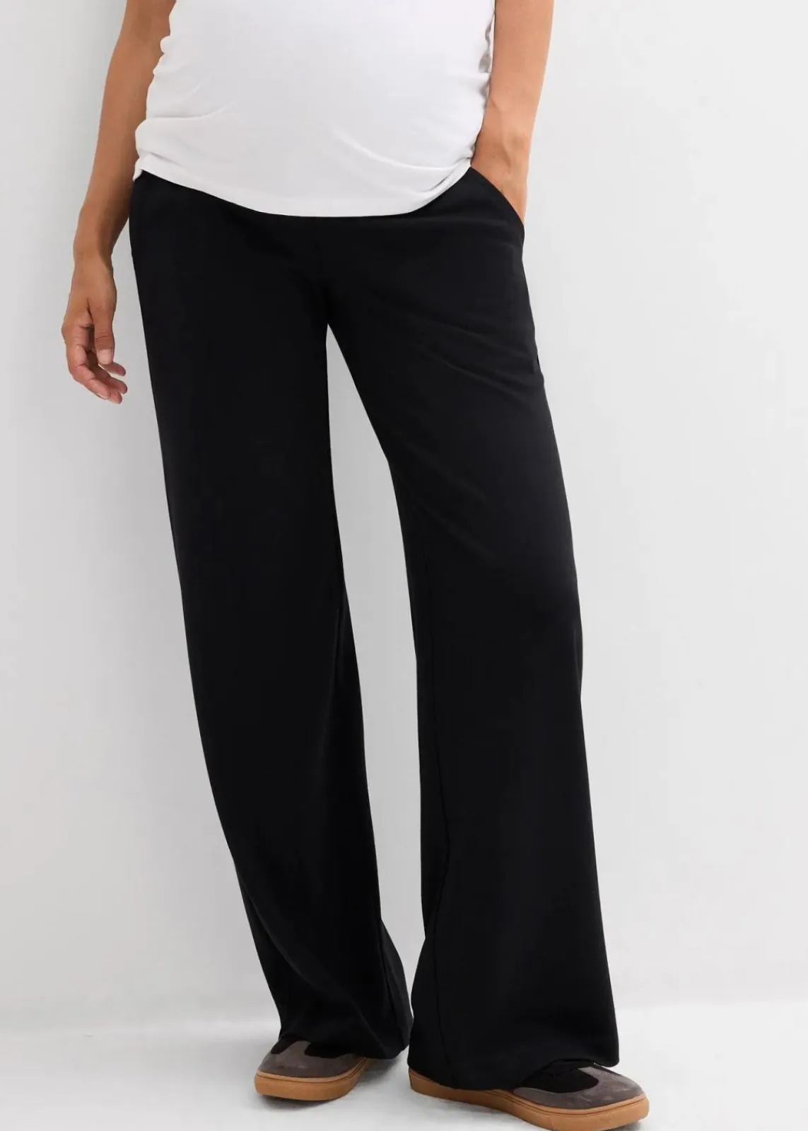 bonprix Bekleidung·Blazer|Umstandsmode^Weiche Umstandshose aus bequemen Punto di Roma, weites Bein schwarz