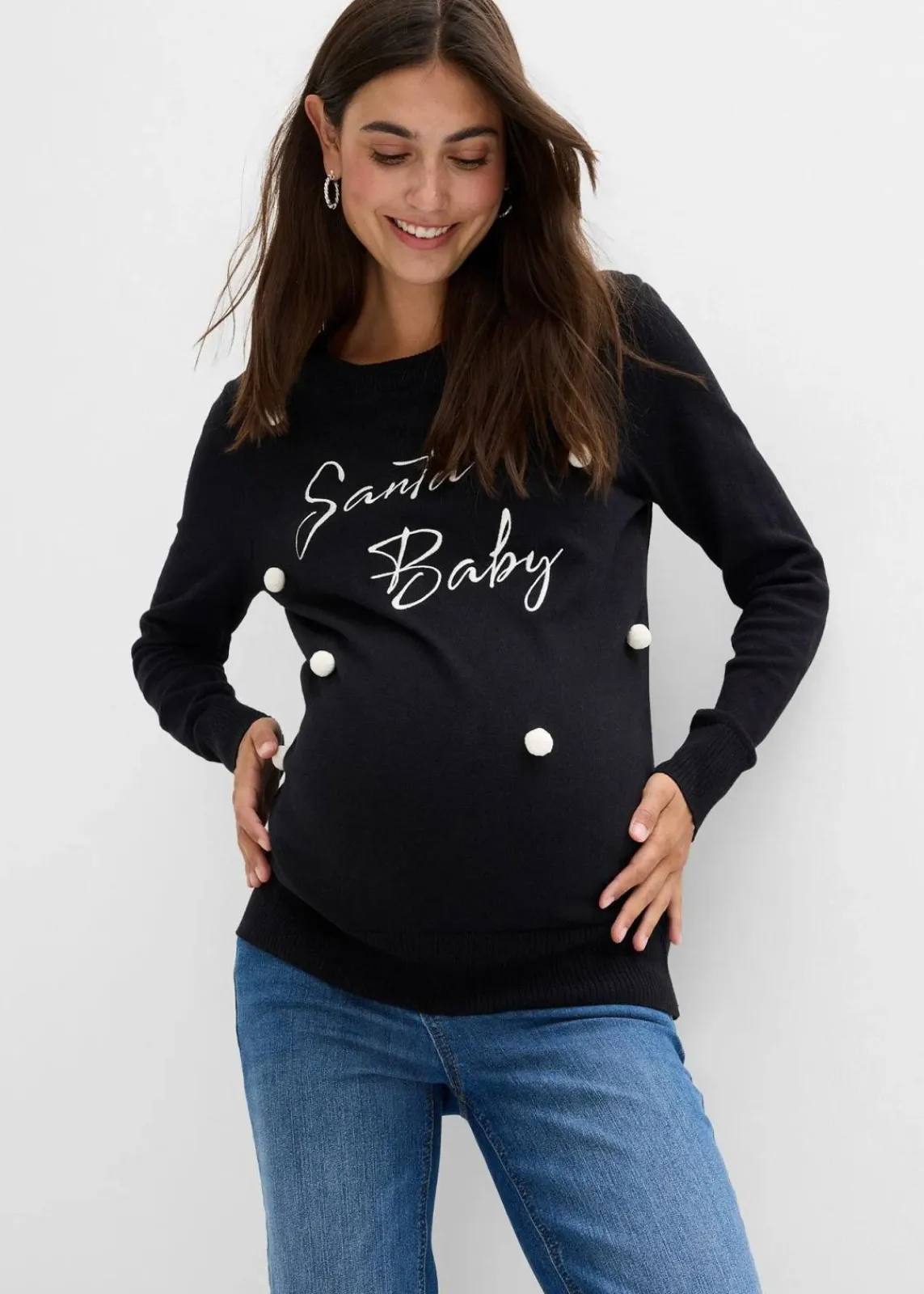 bonprix Bekleidung·Blazer|Umstandsmode^weihnachtlicher Umstandspullover aus Bio-Baumwolle schwarz/wollweiß