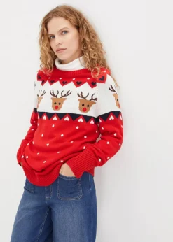 bonprix Pullover & Strickjacken|Strickmode^Weihnachtspullover erdbeere
