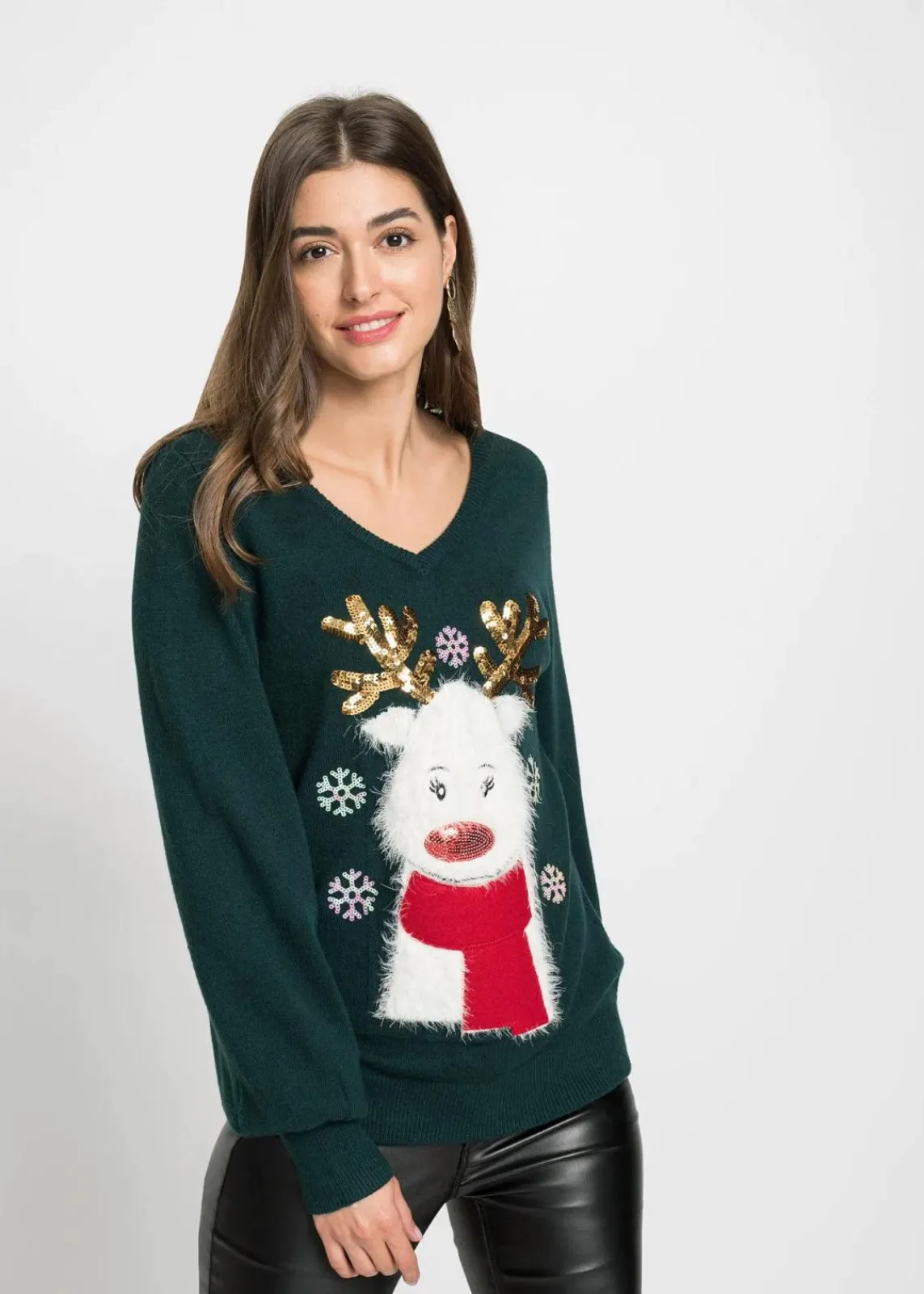 bonprix Bekleidung·Umstandsmode|Bekleidung·Jeans^Weihnachts-Pullover tiefgrün