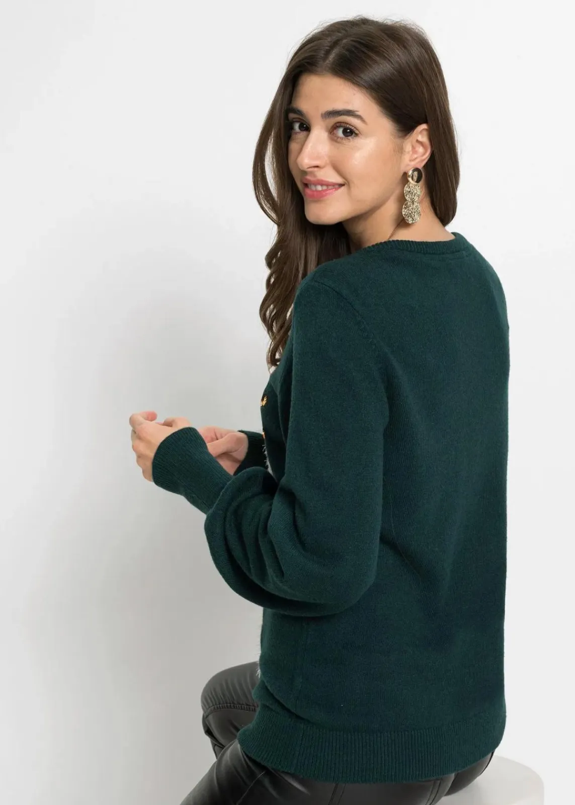 bonprix Bekleidung·Umstandsmode|Bekleidung·Jeans^Weihnachts-Pullover tiefgrün