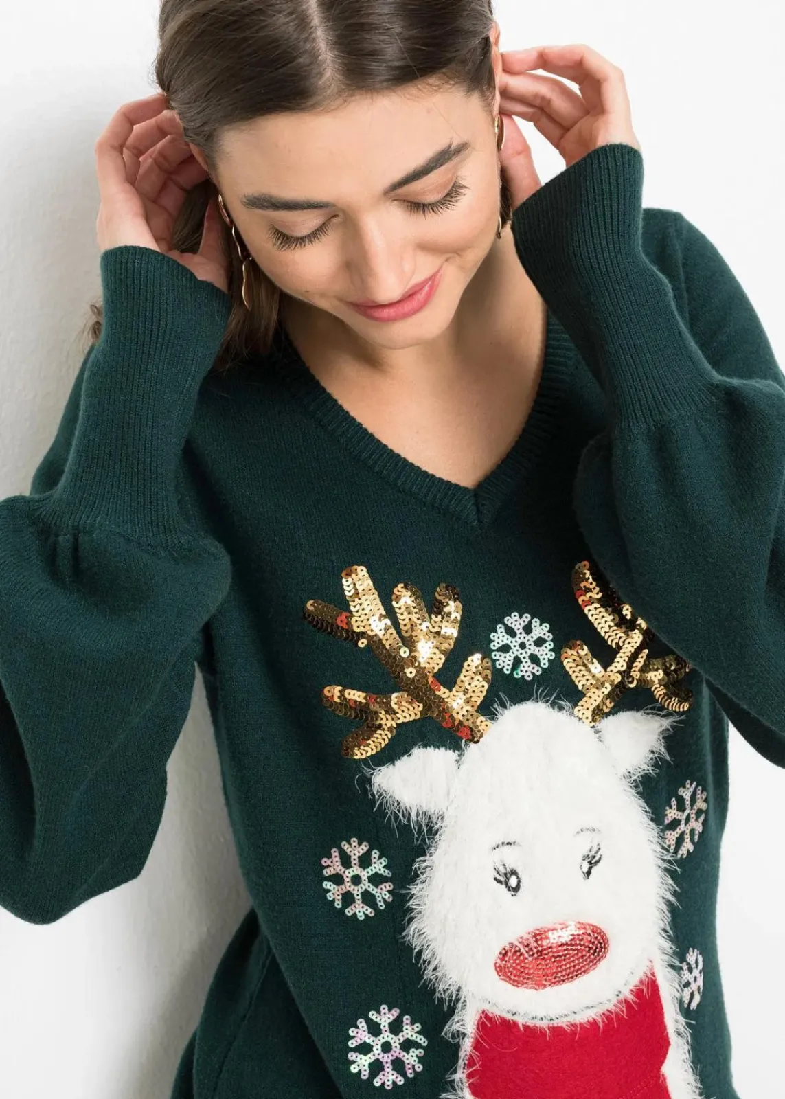 bonprix Bekleidung·Umstandsmode|Bekleidung·Jeans^Weihnachts-Pullover tiefgrün