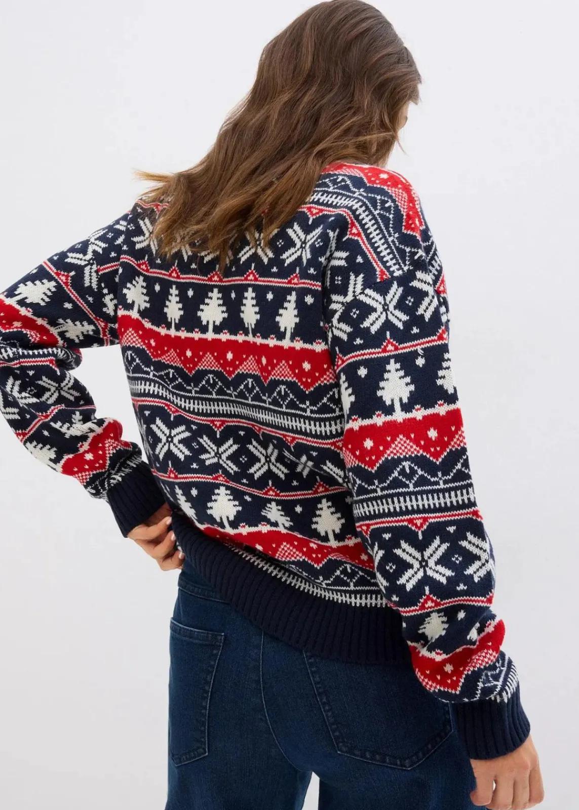 bonprix Bekleidung·Jeans|Nachhaltigere Materialien^Weihnachtspullover mit Turtleneck dunkelblau norwegermuster