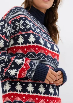 bonprix Bekleidung·Jeans|Nachhaltigere Materialien^Weihnachtspullover mit Turtleneck dunkelblau norwegermuster