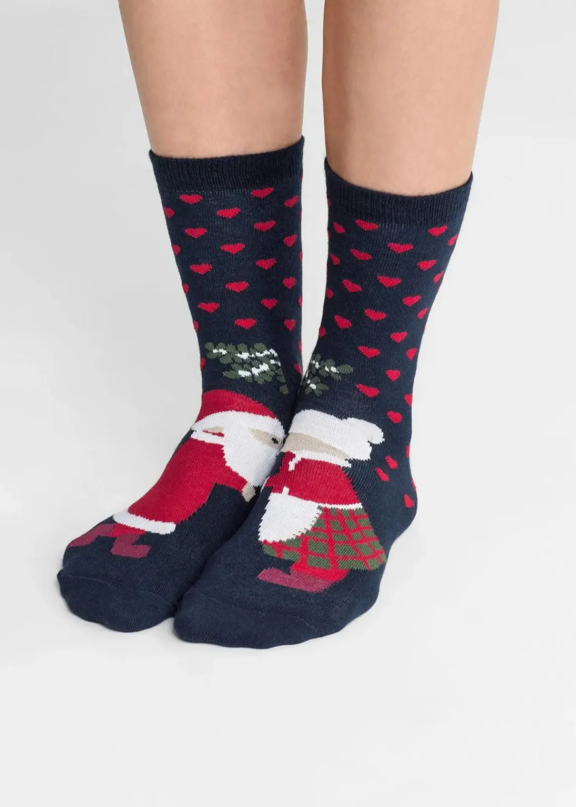 bonprix Socken|Socken^Weihnachtssocken mit Bio-Baumwolle (3er Pack) dunkelblau/hellgrau meliert gemustert
