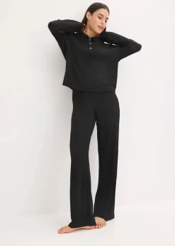 bonprix Wäsche·Homewear|Wäsche·Nachtwäsche^Weit geschnittener Loungewear Hausanzug aus weicher Rippe schwarz