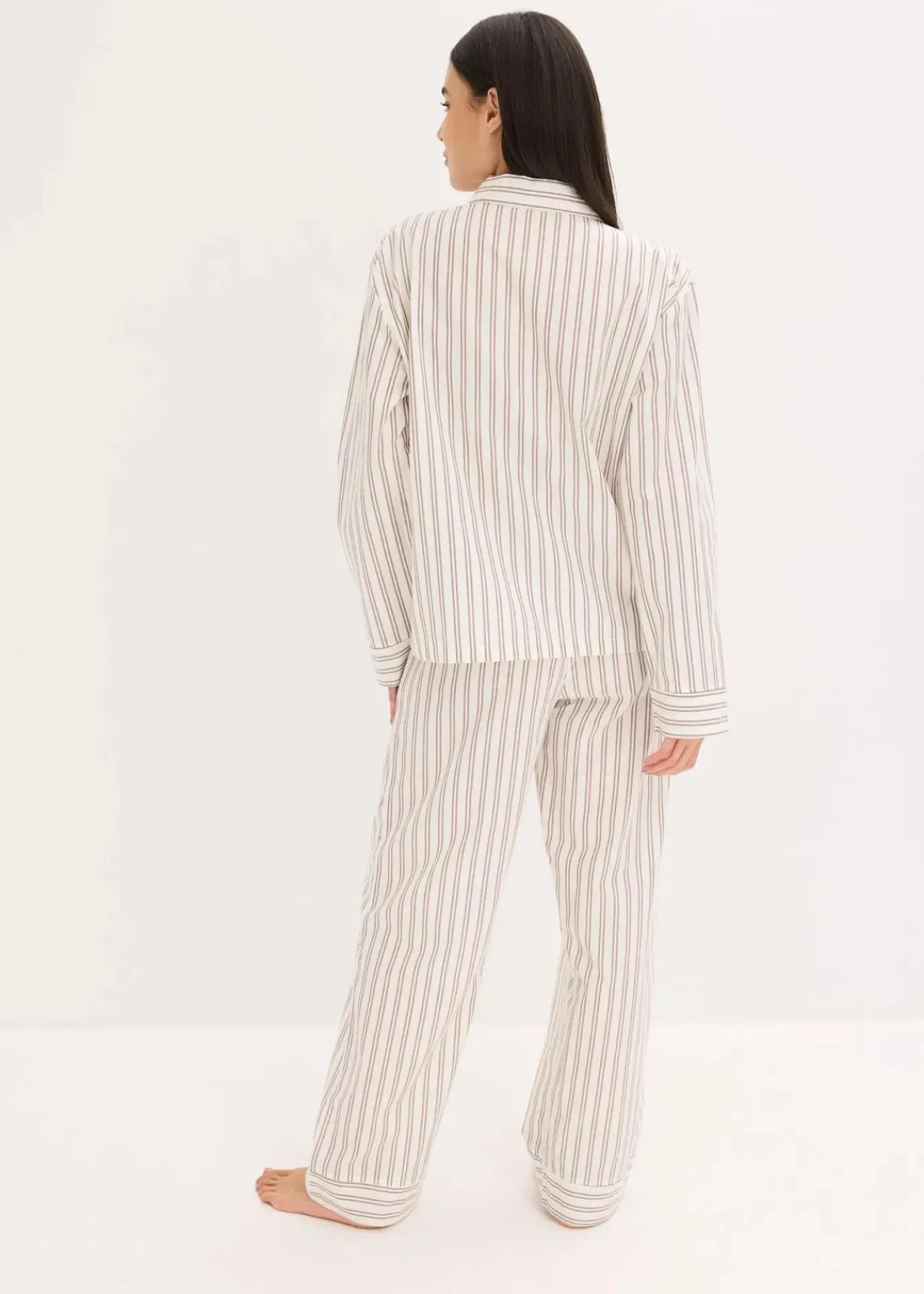 bonprix Wäsche·Homewear|Wäsche·Nachtwäsche^Weit geschnittener Loungewear Hausanzug aus gewebter Baumwolle natur/mattbraun gestreift