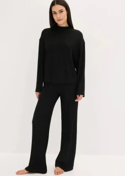 bonprix Homewear|Nachtwäsche^Weit geschnittener Loungewear Hausanzug aus weicher Rippe schwarz