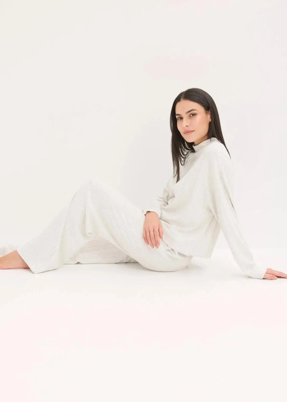 bonprix Wäsche·Homewear|Wäsche·Nachtwäsche^Weit geschnittener Loungewear Hausanzug aus weicher Rippe naturmeliert