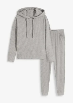bonprix Wäsche·Homewear|Wäsche·Nachtwäsche^Weit geschnittener Loungewear Hausanzug aus weicher Rippe grau meliert