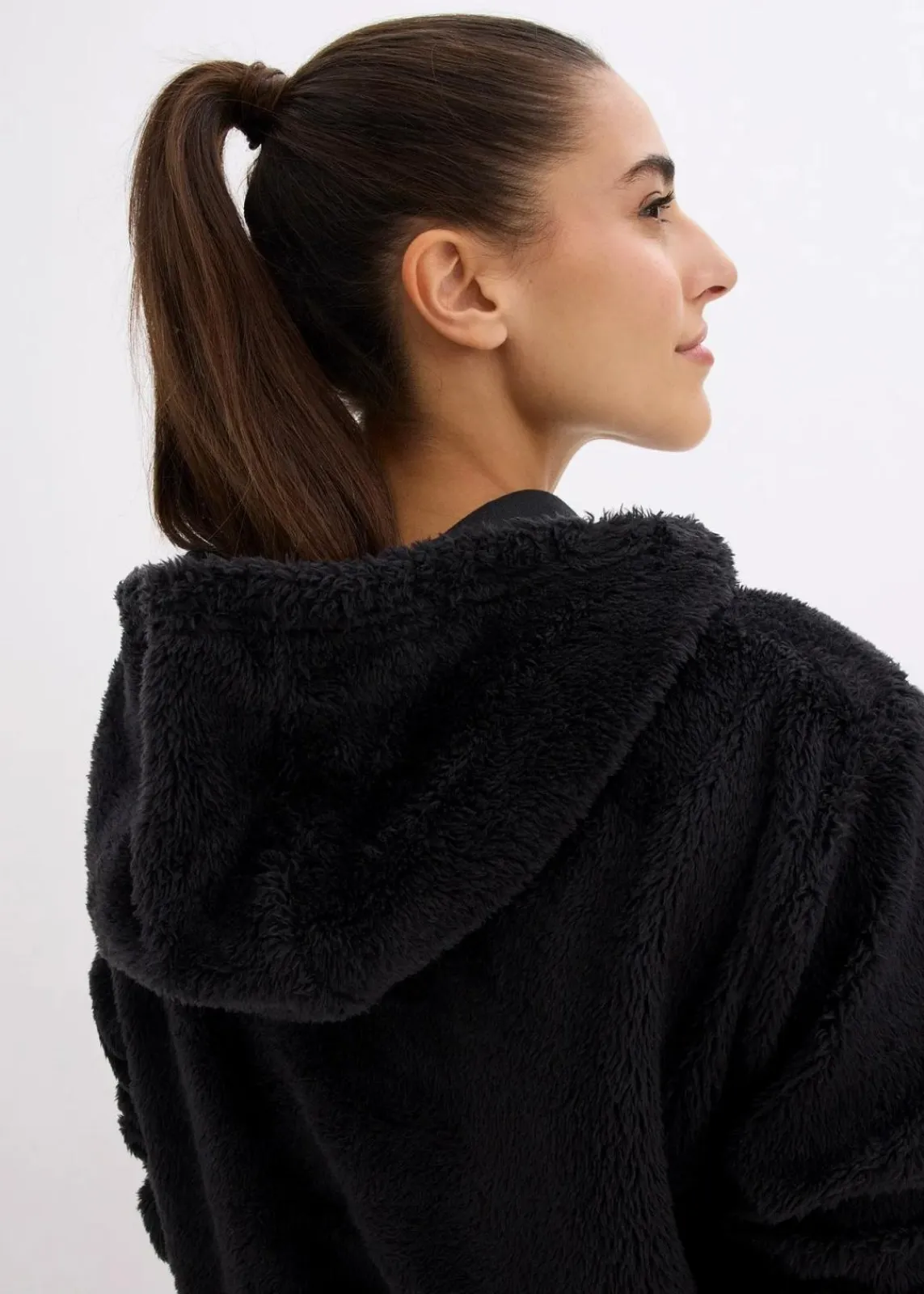 bonprix Homewear|Sportwäsche^Weit geschnittener Loungewear Kuschel-Fleece Longpullover schwarz