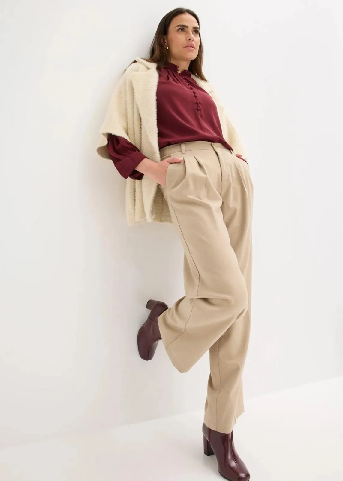 bonprix Hosen|Bekleidung·Kleider^Weite Bundfaltenhose camel meliert