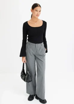 bonprix Bekleidung·Kleider|Hosen^Weite Bundfaltenhose grau meliert