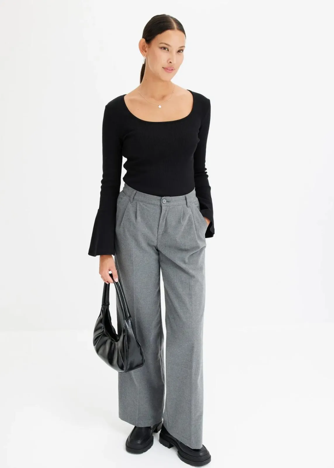 bonprix Bekleidung·Kleider|Hosen^Weite Bundfaltenhose grau meliert