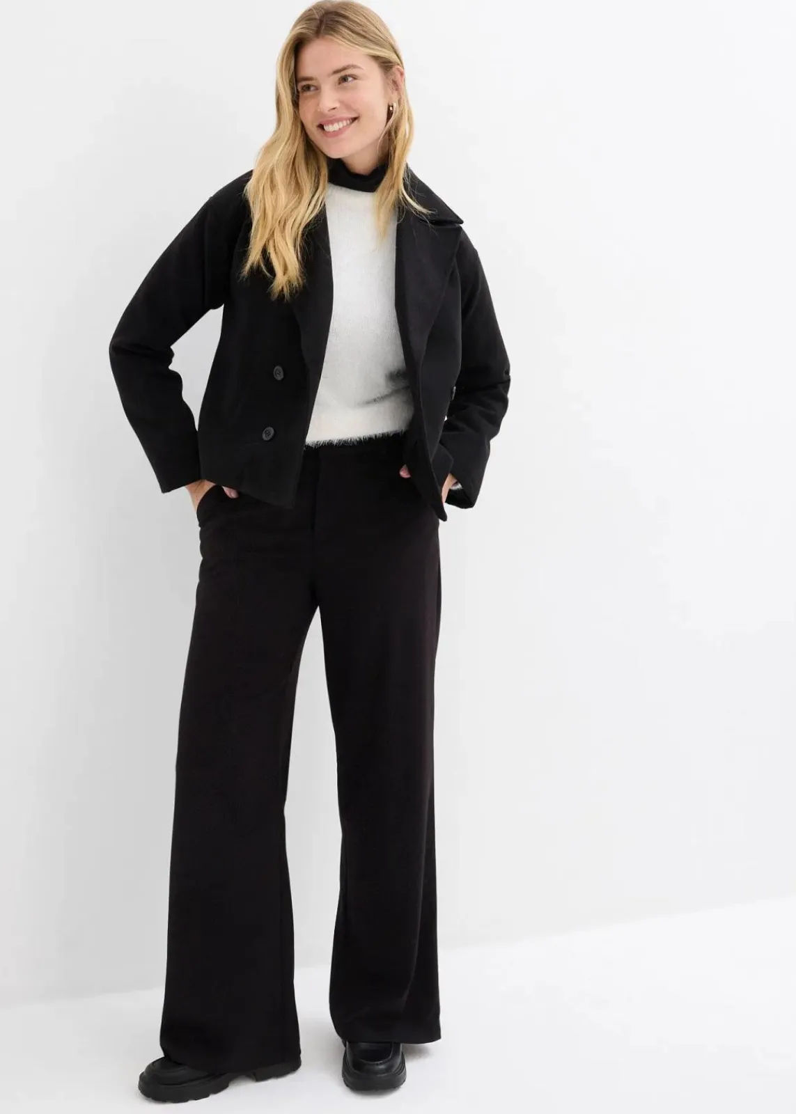 bonprix Bekleidung·Kleider^Weite Bundfaltenhose aus Viskosemix schwarz