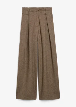 bonprix Bekleidung·Kleider|Premium^Weite Bundfaltenhose mit weichem Wollanteil dunkelbraun meliert