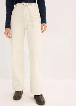 bonprix Hosen|Bekleidung·Kleider^Weite Cordhose mit Bindegürtel perlweiß