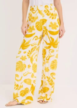 bonprix Bekleidung·Kleider|Hosen^Weite Hose aus strukturierter Viskose weiß/lemoncurry floral