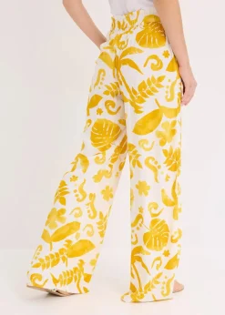 bonprix Bekleidung·Kleider|Hosen^Weite Hose aus strukturierter Viskose weiß/lemoncurry floral